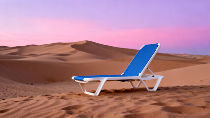 Pink-Purple Sky Sand Dune & Beach Chair 3D Illustration Scene