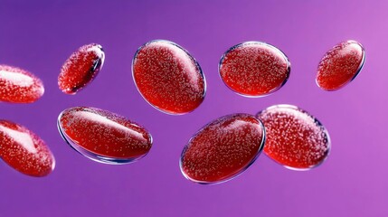 Fototapeta premium Red Blood Cells Floating on Purple Background