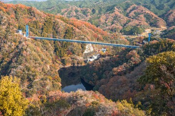 茨城県常陸太田市　紅葉の竜神大吊り橋
