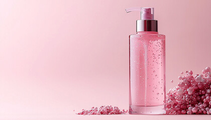 Pink bottle of beauty product for body care generated by AI
