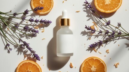 Nourishing organic cosmetics aromatic lavender and citrus essence spa environment aesthetic close-up