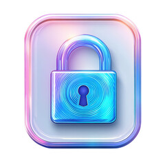 Security padlock icon with glowing neon effect for app ui and website security on transparent background