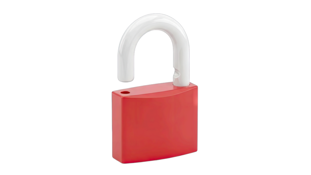 Red Padlock Unlocked Isolated on Transparent Background Representing Security Freedom Access and Opportunity