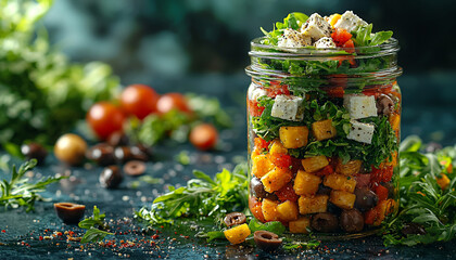 Fresh salad with tomato, parsley, and olive oil generated by AI