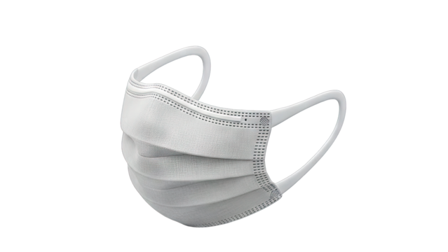 Single White Disposable Face Mask With Elastic Ear Loops Isolated On Transparent Background Clean Protective Equipment For Health And Safety