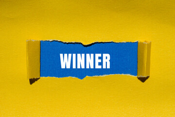 Winner message written on ripped torn paper background. Conceptual Winner symbol. Copy space.