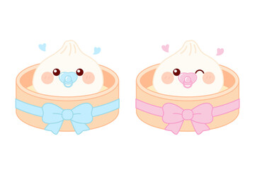 Cute little dumplings gender reveal pink and blue clipart