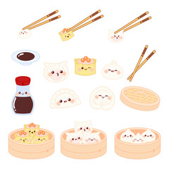 Cute dumplings in bamboo steamer Chinese food.