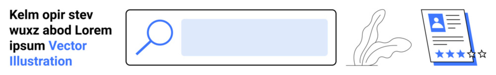 Obraz premium User interface design, search optimization, data analysis, review systems, digital exploration, visual content. Search bar with magnifying glass and rating document. User interface and search