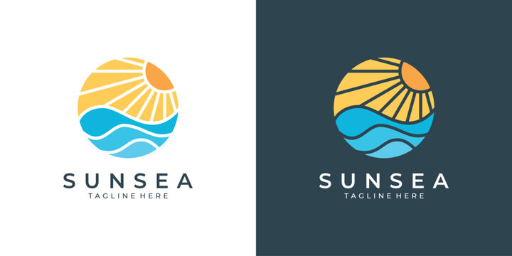 Sunset and sea wave logo design