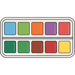 Set Of Watercolor Paint Pans In Rectangular Containers With Various Vibrant Colors Including Blue Green Orange Purple Red Brown And Yellow Isolated On White Background
