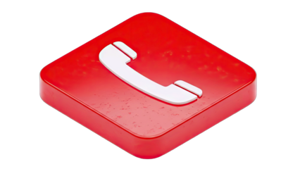 Red Square Icon With White Telephone Receiver Symbol Isolated On Transparent Background Minimalist Digital Art