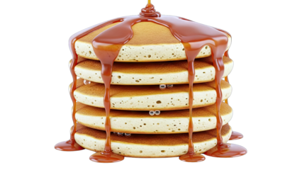 Stack Of Golden Brown Pancakes Drizzled With Rich Amber Syrup On A Transparent Background Detailed Delicious Breakfast Food Photography
