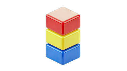 Stack Of Three Colorful Building Blocks In Red Yellow And Blue With A Light Pink Top Block Isolated On A Transparent Background Studio Shot