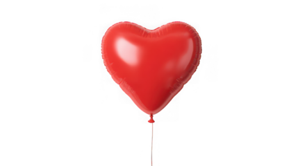 Shiny red heart shaped balloon isolated on transparent background