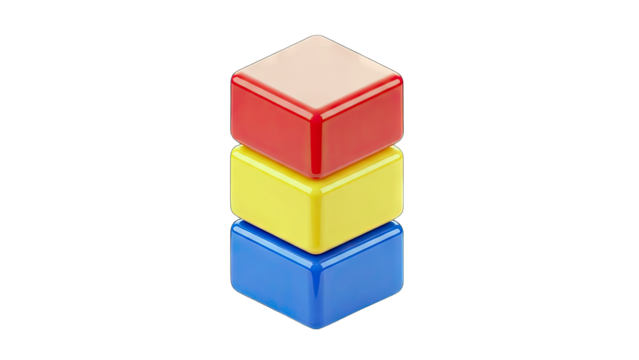 Stack Of Three Colorful Building Blocks In Red Yellow And Blue With A Light Pink Top Block Isolated On A Transparent Background Studio Shot
