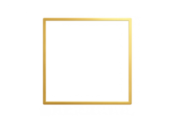 Gold square frame creating a border line for elegant design, empty geometric rectangle template on transparent background