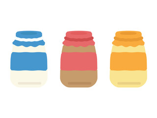 瓶入りの牛乳　コーヒー牛乳　フルーツ牛乳　イラストセット（文字なし）