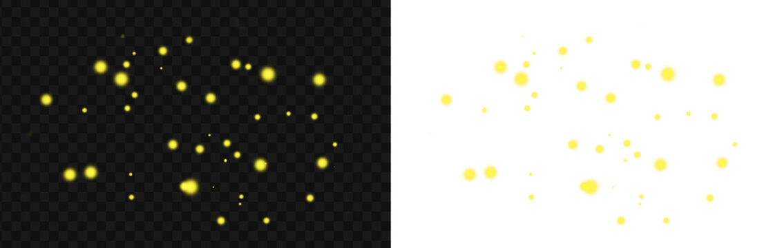 Glowing firefly sparkle light particles overlay on transparent background