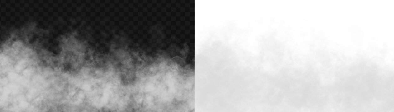 Gray fog rising smoke on transparent background