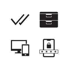 Four Solid Icons Set Check Mark Storage Phone Lock