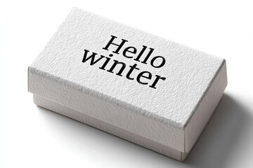 Minimalist winter greeting card design on embossed floating white rectangle background