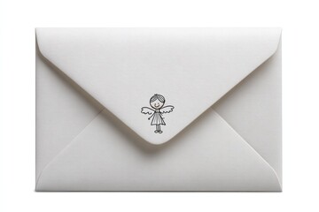 Elegant white envelope featuring cute angel sketch on isolated clean background for invitations, announcements, and special occasions