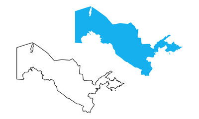 Uzbekistan country map. Map in various outline and blue silhouette styles