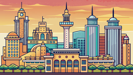 Very beautiful minimalist silhouette of San Antonio rises against a soft gradient sky, featuring iconic towers and historic shapes that highlight the city’s cultural charm and architectural character.