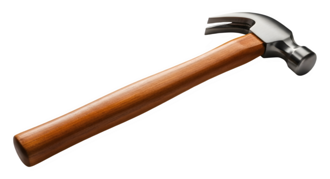 Claw hammer metal and wood tool isolated on white background with nail for construction and carpentry work - Powered by Adobe