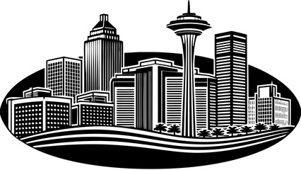 Very beautiful minimalist silhouette of San Antonio rises against a soft gradient sky, featuring iconic towers and historic shapes that highlight the city’s cultural charm and architectural character.