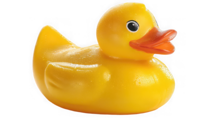 Classic yellow rubber duck toy isolated on transparent background