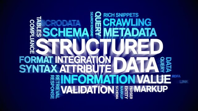Structured Data animated word cloud-text design animation tag kinetic typography seamless loop.