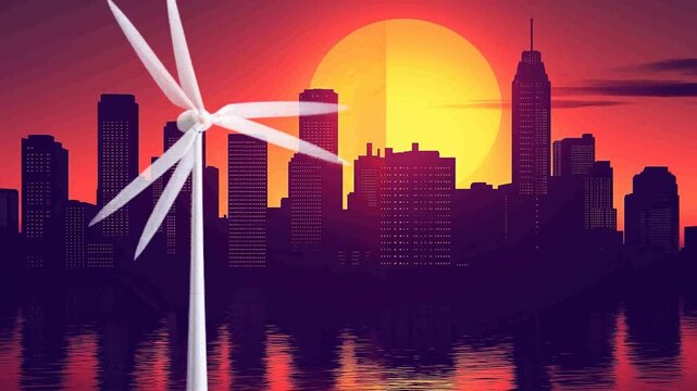  skyline reflected in water illustration
