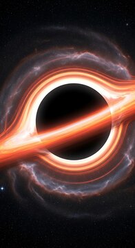 Supermassive black hole with a glowing accretion disk in deep space.