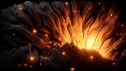 Glowing Lava Core Abstract Background with Flowing Layered Lines and Fiery Orange Light, Futuristic Energy Wave Texture, Premium Warm Gradient Design for Branding, Tech, UI, and Luxury Visual Project