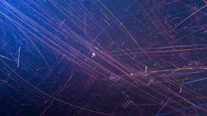 Gliding white-suit figure drifting as sweeping streaks passing across deep purple particle field - Powered by Adobe