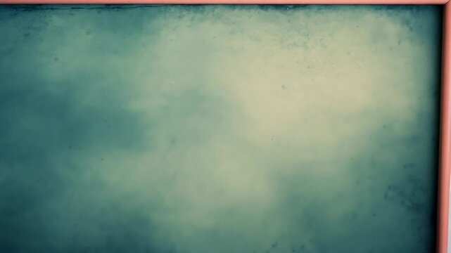 Revealing mottled teal backdrop as thin pink-red border appears at top and right, darker vignette