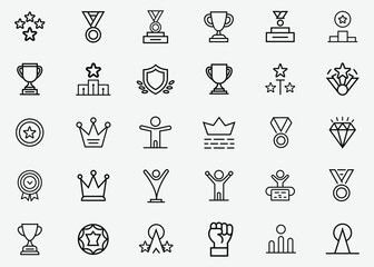 Achievement and Awards Line Art Icons Vector Graphic Set Illustration
