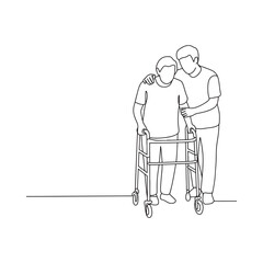 Caregiver helping senior man with walker