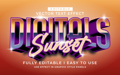 3d editable digital sunset text effect typography style template