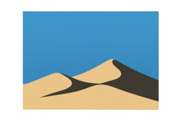 Sand dunes in a desert landscape under clear blue sky, illustrating nature, minimalist design with vector art style