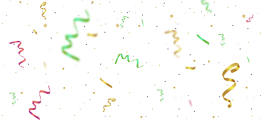 Colorful confetti streamers on a light transparent background