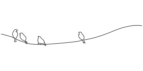 Abstract birds on branches continuous one line drawing. Bird silhouettes of birds one line art. Vector illustration for minimal poster, Bird Perched on Branch Minimalist Line Art, Birds on branch back