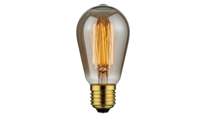Vintage Edison light bulb PNG isolated on transparent background, antique style filament lamp for retro decor and atmospheric lighting