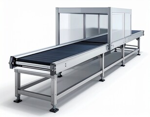 Industrial Conveyor Belt System with Covered Section and Metal Support Frame