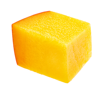 Mango cube isolated on a transparent background. Mango cube PNG. Mango full macro photo