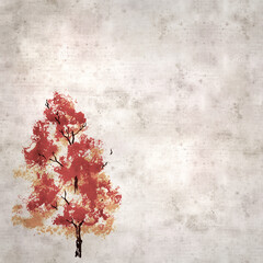 textured stylish old paper background, square,  with autumnal tree illustration