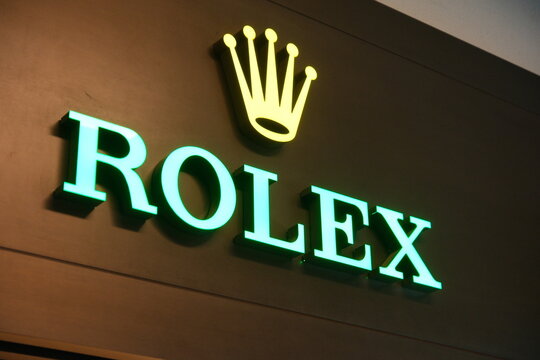 Lugano,Switzerland-Sep.30th 2025: ROLEX company brand logo 