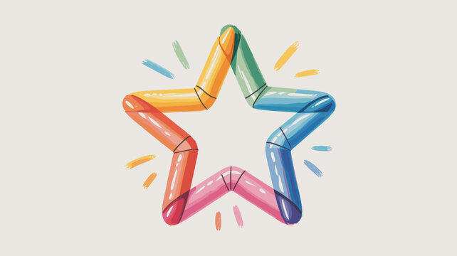 A vibrant, glossy star graphic illustration formed by connected, bent tubular shapes in a bright rainbow spectrum of colors, symbolizing teamwork, achievement, quality, success, and diversity for prem